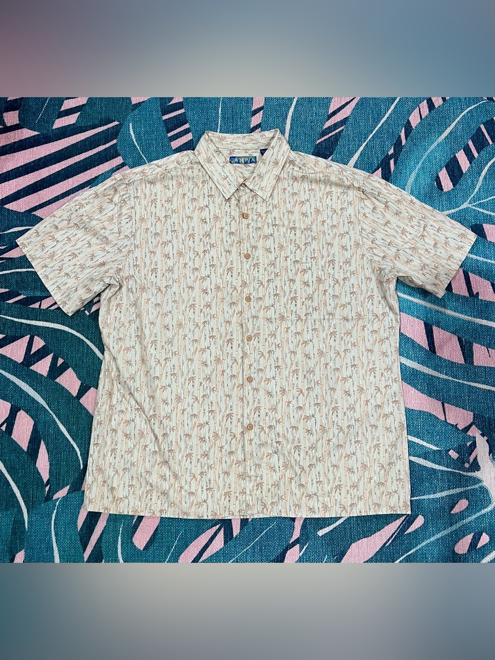 Vintage Campia Pocketed Bamboo Forest Button Up Shirt